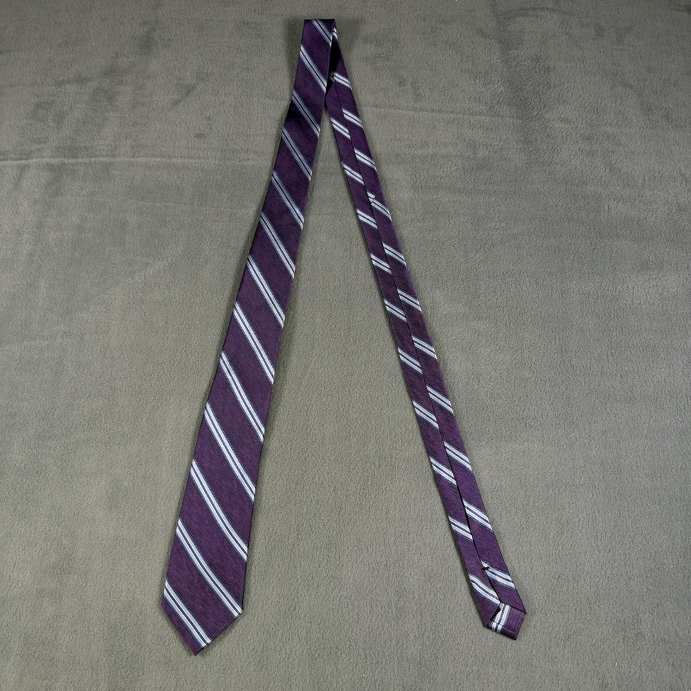 Josβ A Bank Reserve Silk Tie Mens Purple Blue White Diagonal Striped Necktie